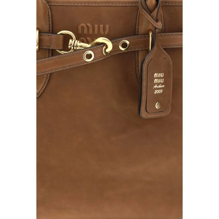 Miu Brown Calf Leather Bos Taurus Shoulder Bag