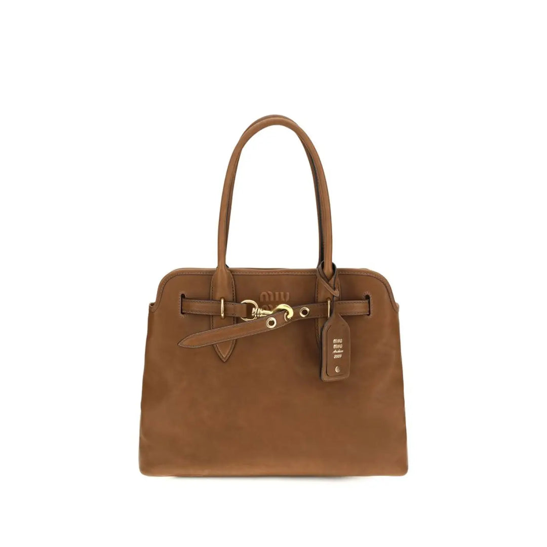 Miu Brown Calf Leather Bos Taurus Shoulder Bag