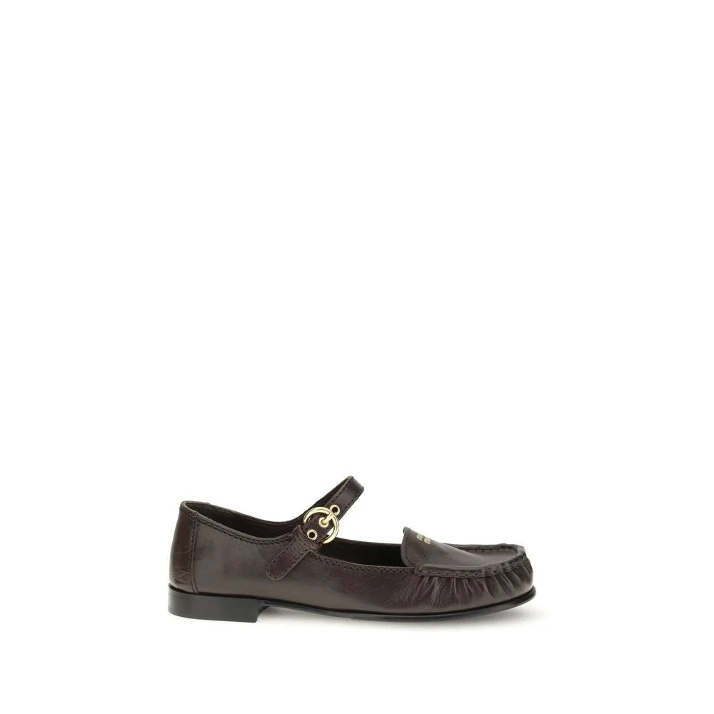 Miu Brown Calf Leather Bos Taurus Slip-On Loafers