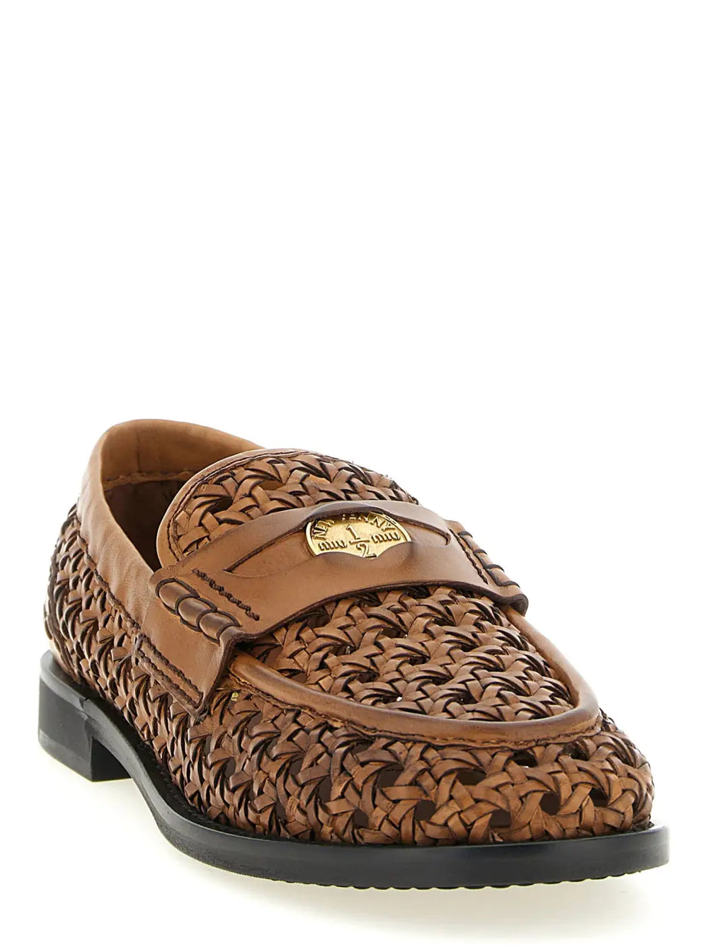 Miu Brown Calfskin Slip-on Loafers