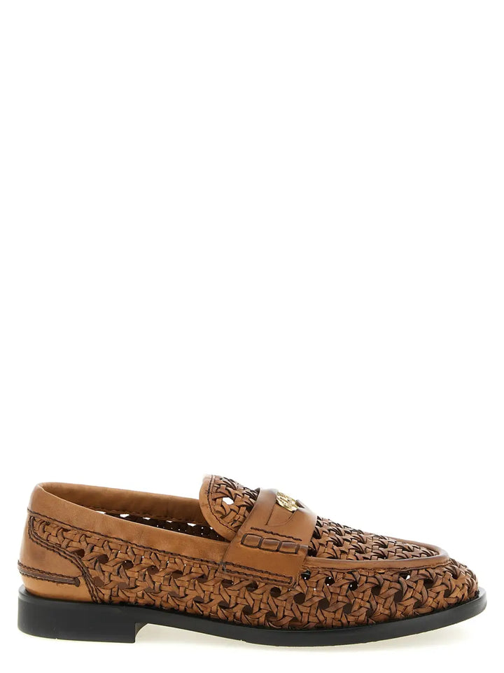 Miu Brown Calfskin Slip-on Loafers