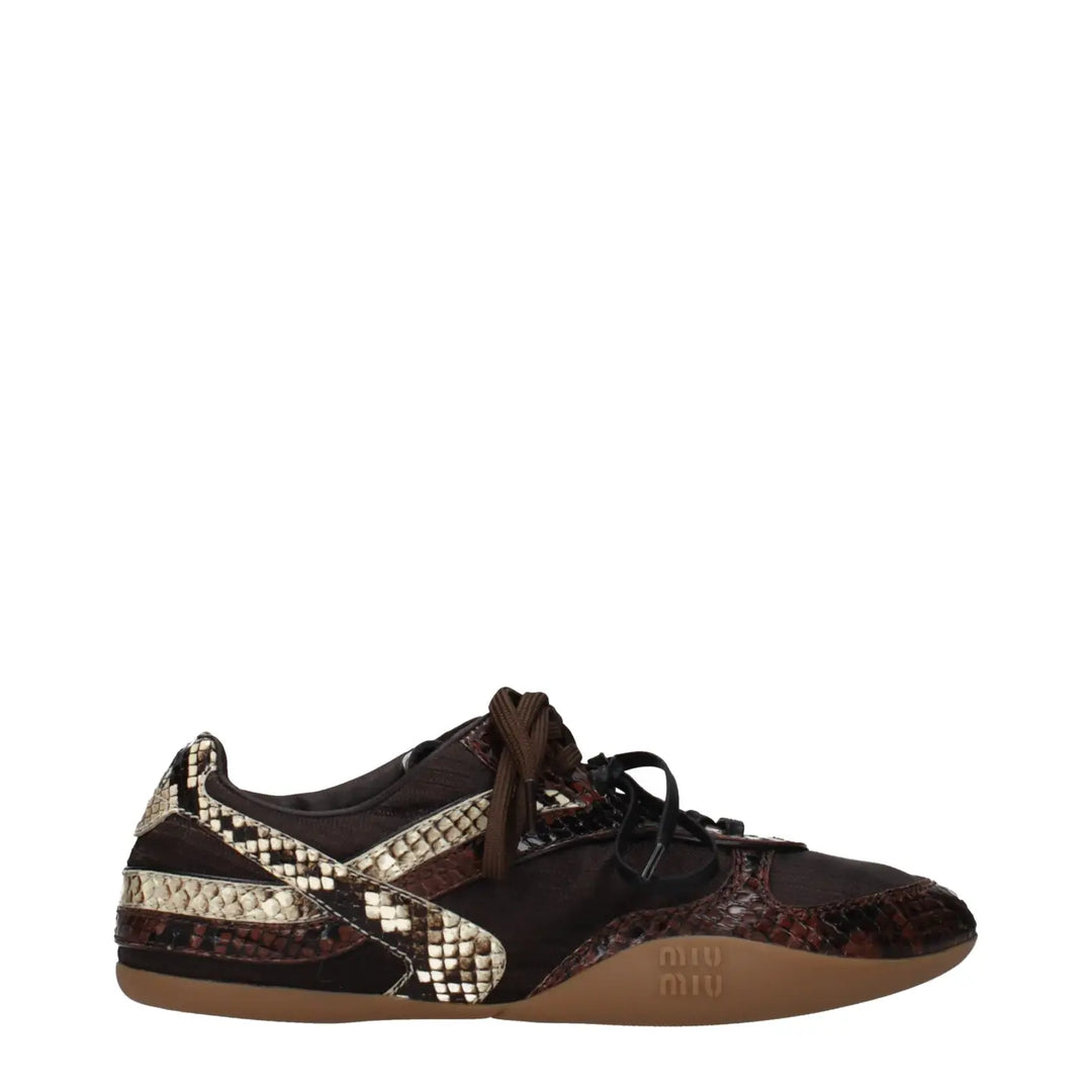 Miu Brown Fabric Low Top Sneakers