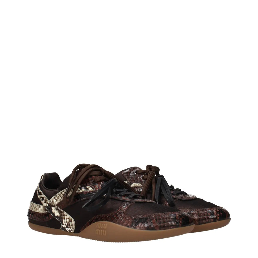 Miu Brown Fabric Low Top Sneakers