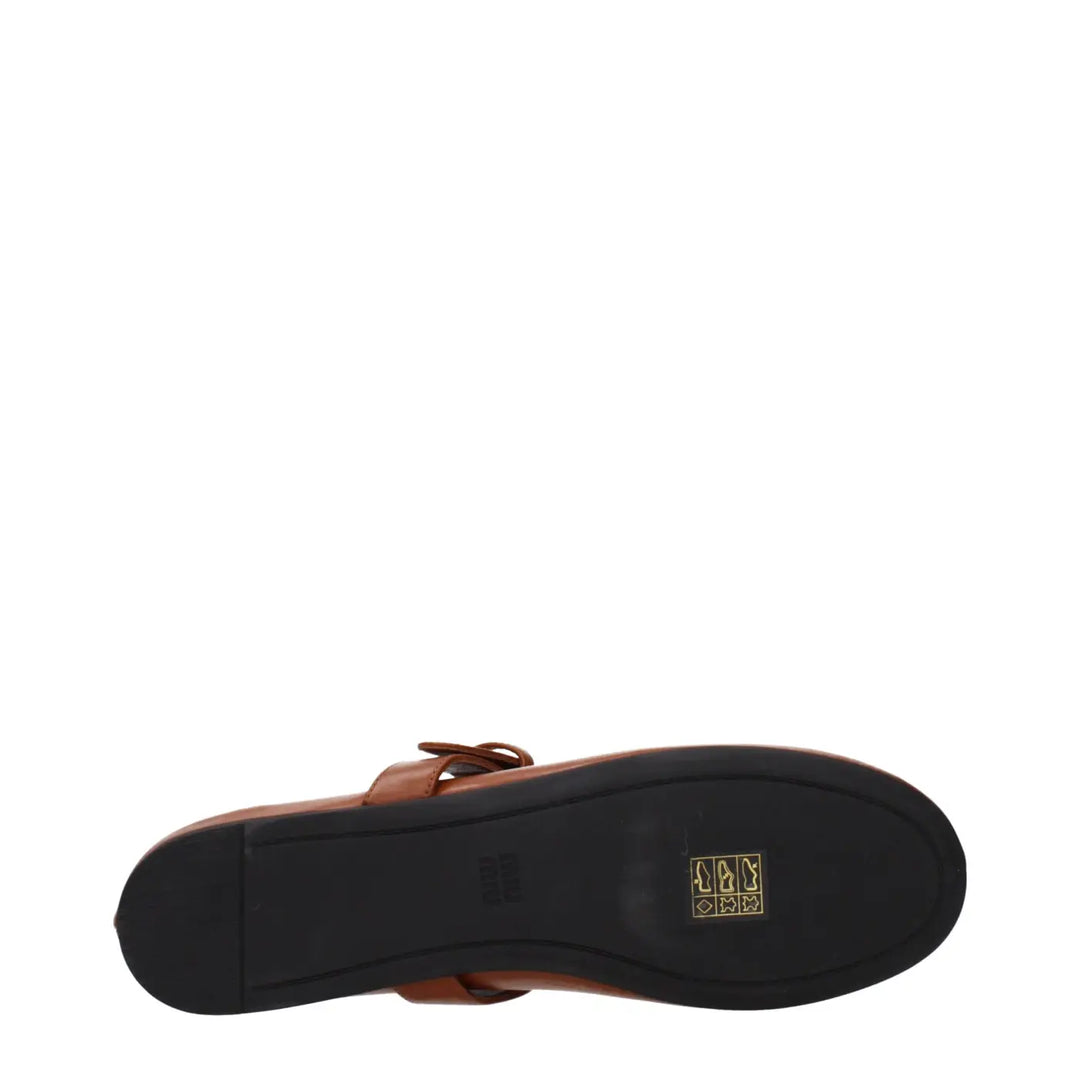 Miu Brown Leather Ballet Flats