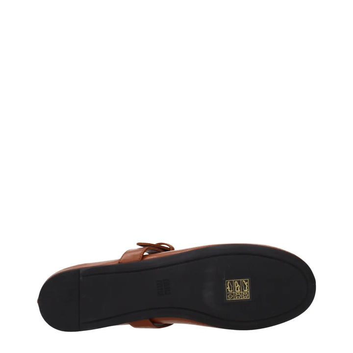Miu Brown Leather Ballet Flats