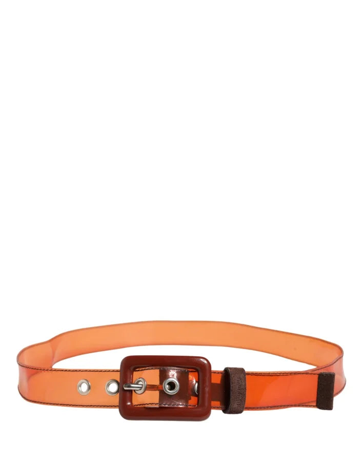 Miu Orange PVC Waist Women Cintura Square Buckle Belt