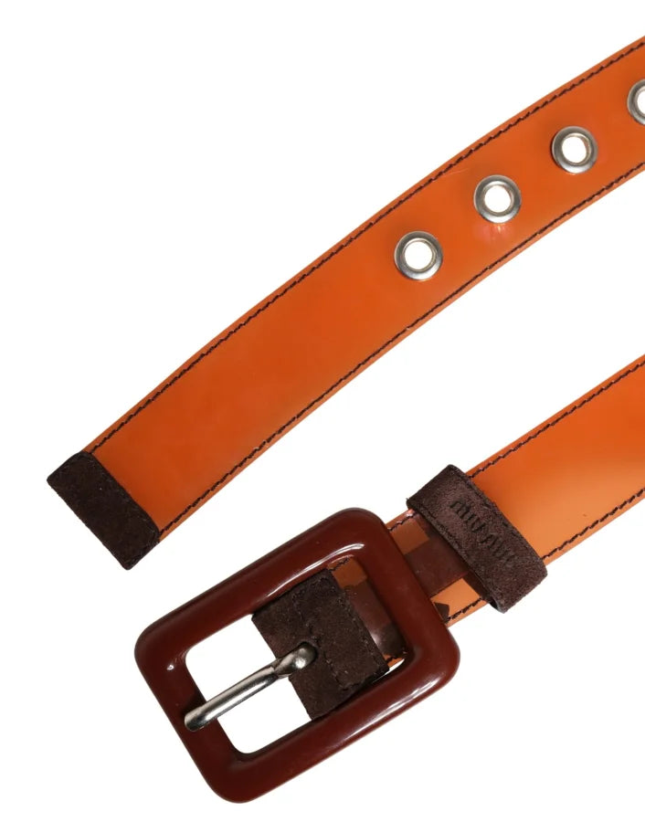 Miu Orange PVC Waist Women Cintura Square Buckle Belt