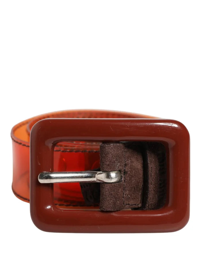 Miu Orange PVC Waist Women Cintura Square Buckle Belt