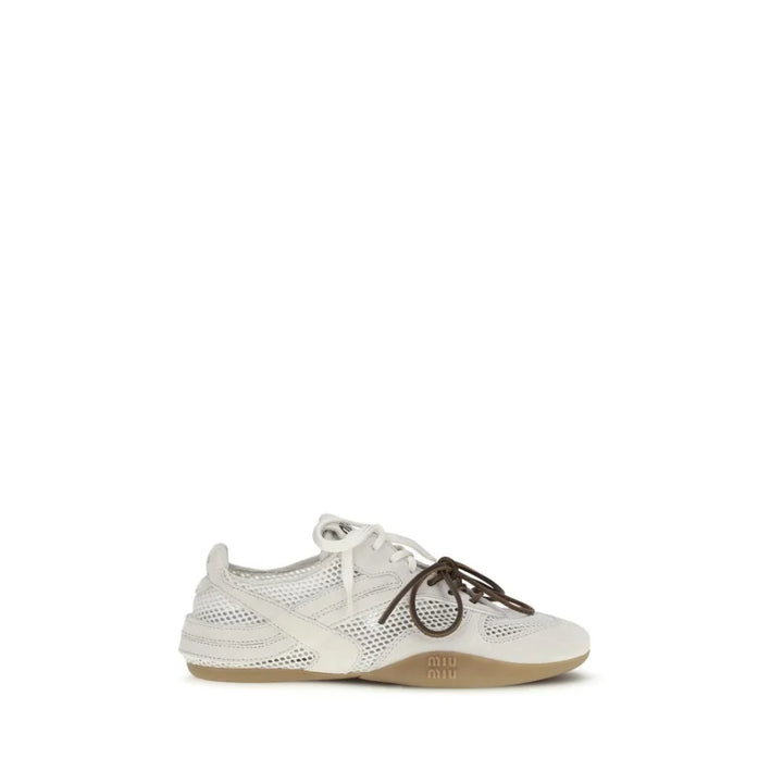 Miu White Calf Leather Bos Taurus Athletic Sneakers