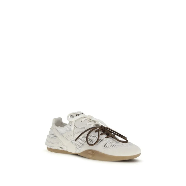 Miu White Calf Leather Bos Taurus Athletic Sneakers