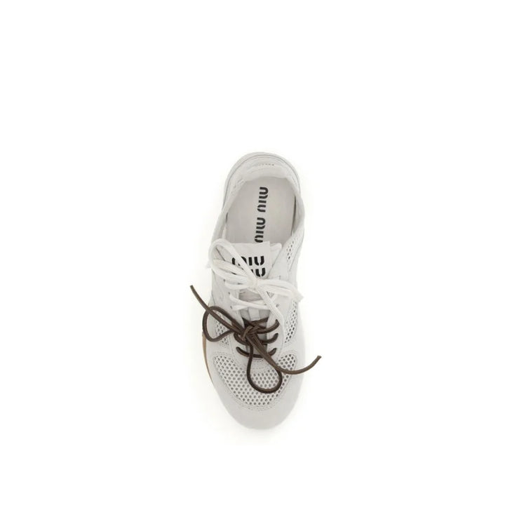 Miu White Calf Leather Bos Taurus Athletic Sneakers