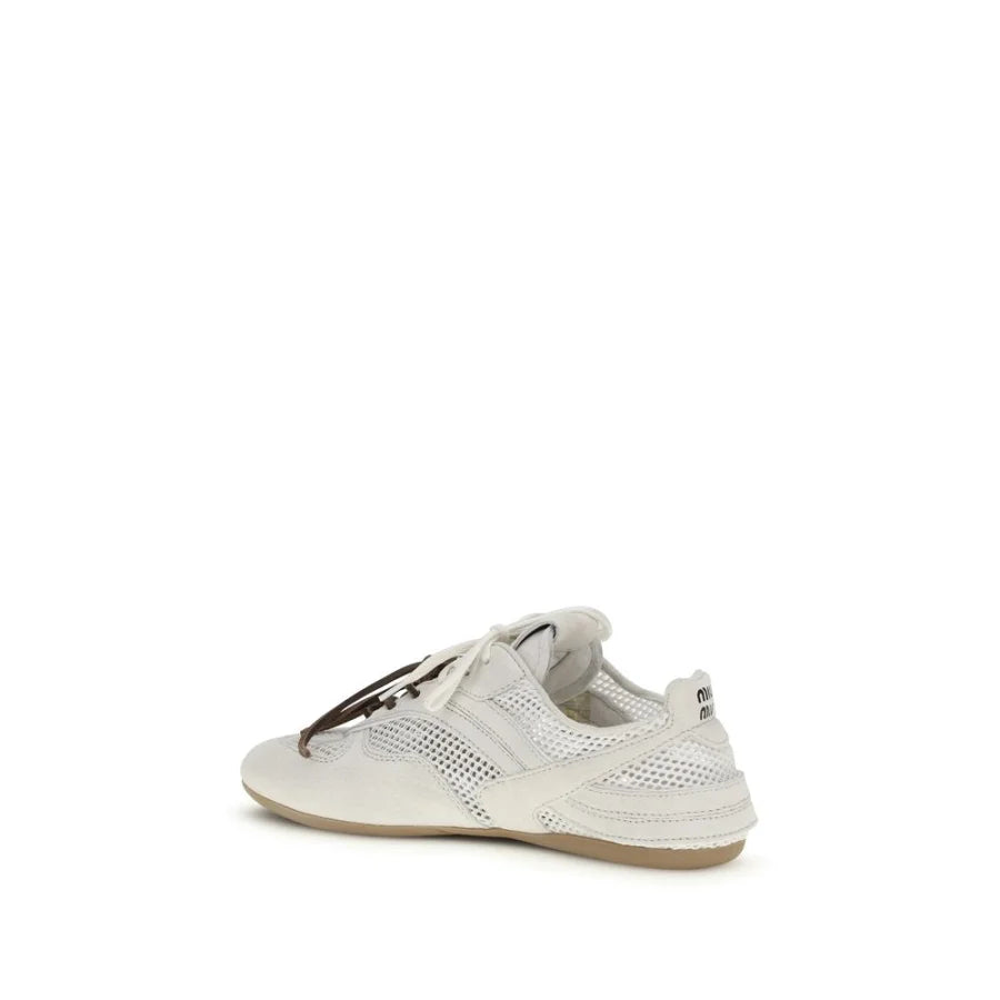 Miu White Calf Leather Bos Taurus Athletic Sneakers