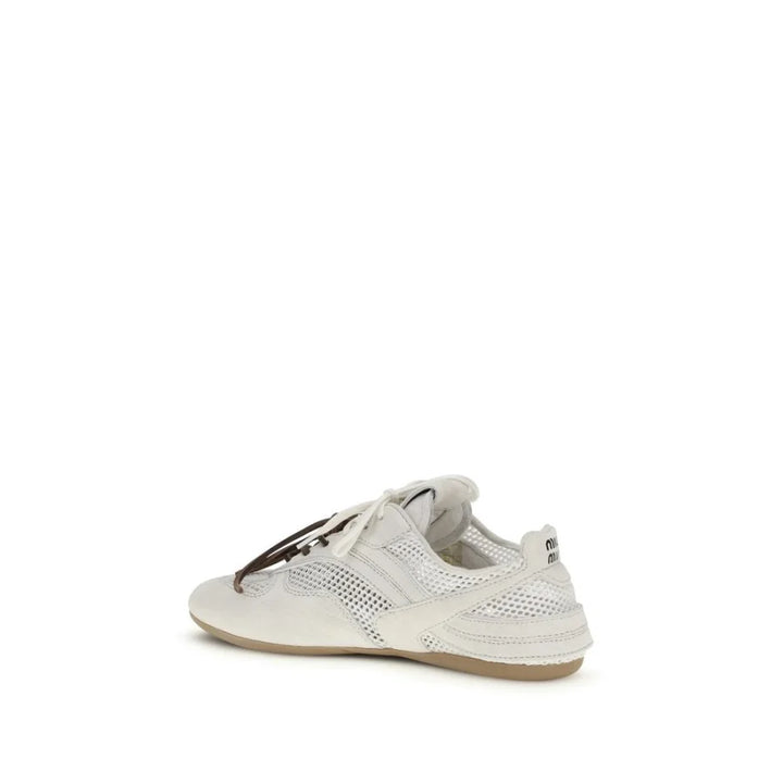 Miu White Calf Leather Bos Taurus Athletic Sneakers