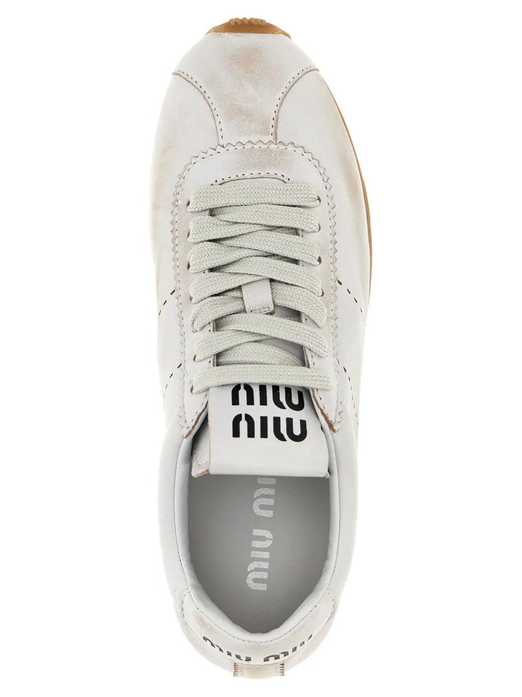 Miu White Calfskin Low Top Sneakers