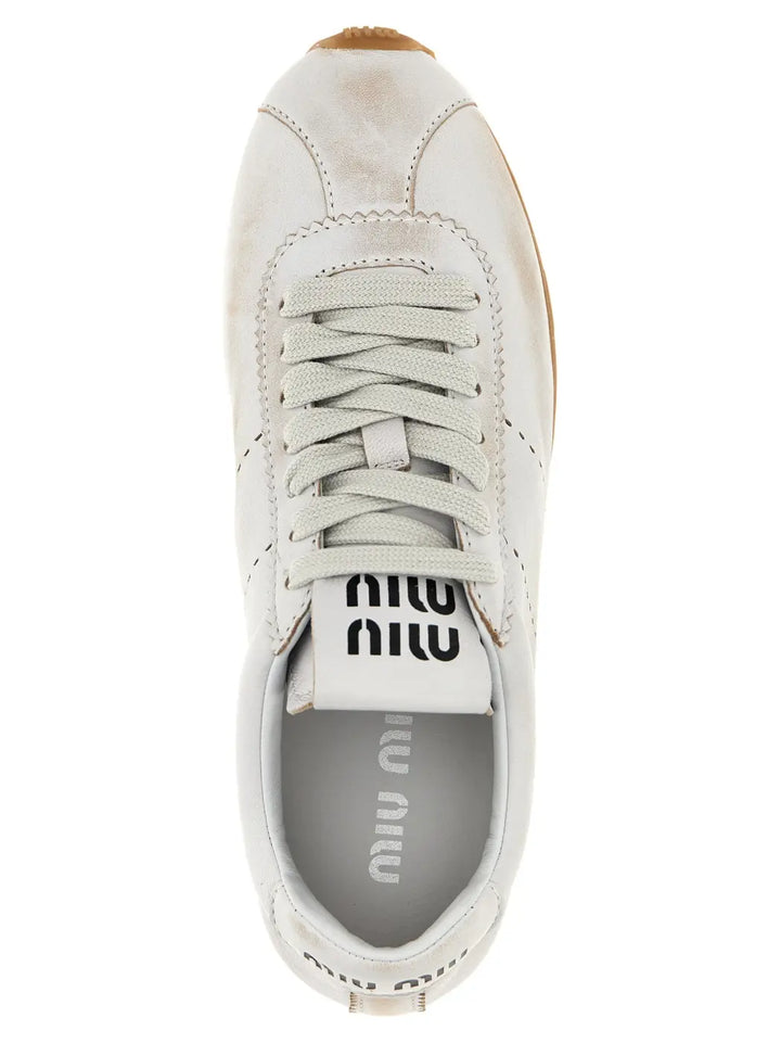 Miu White Calfskin Low Top Sneakers
