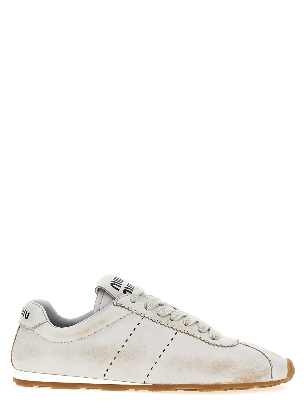 Miu White Calfskin Low Top Sneakers