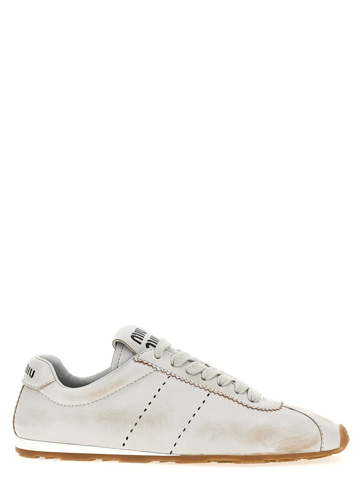 Miu White Calfskin Low Top Sneakers