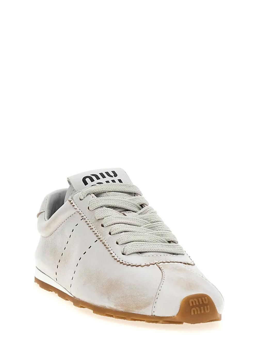 Miu White Calfskin Low Top Sneakers