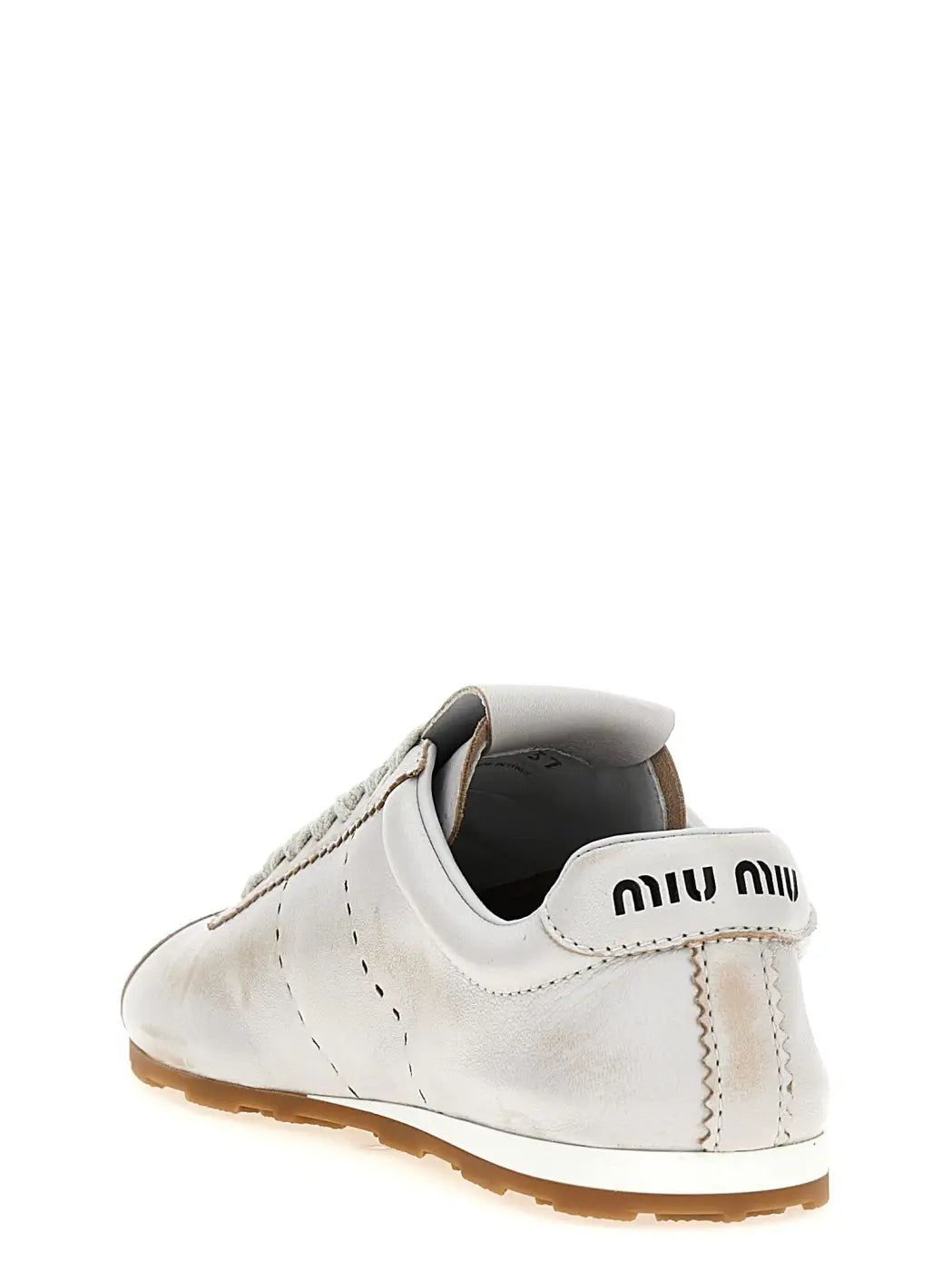 Miu White Calfskin Low Top Sneakers