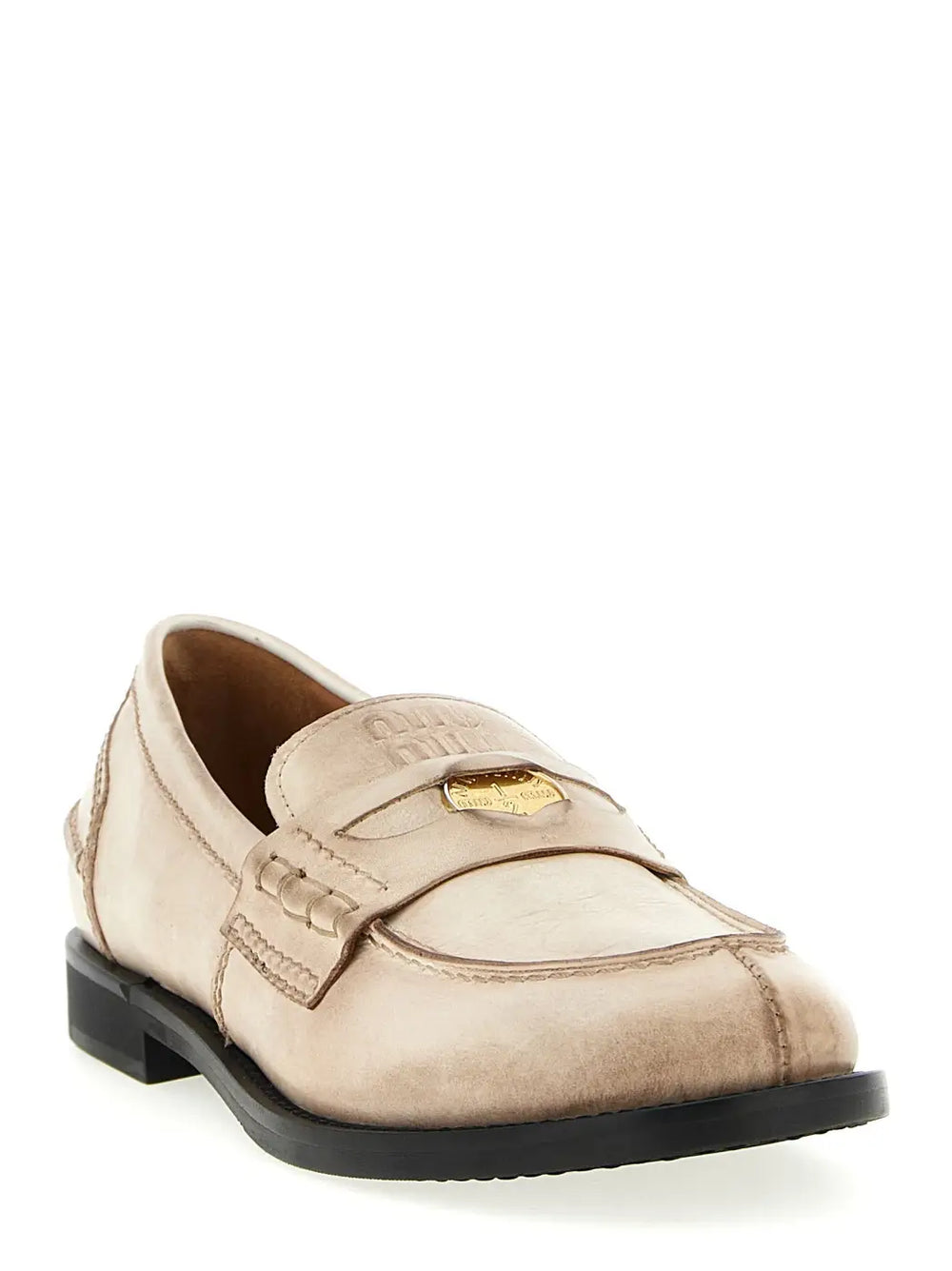 Miu White Calfskin Slip-on Loafers