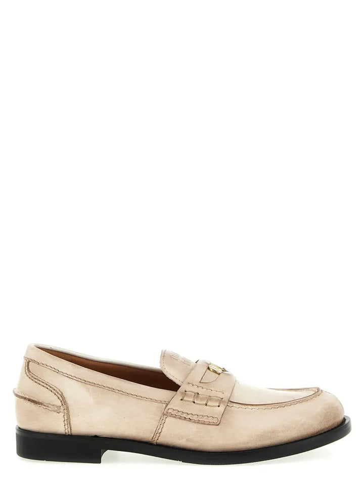 Miu White Calfskin Slip-on Loafers