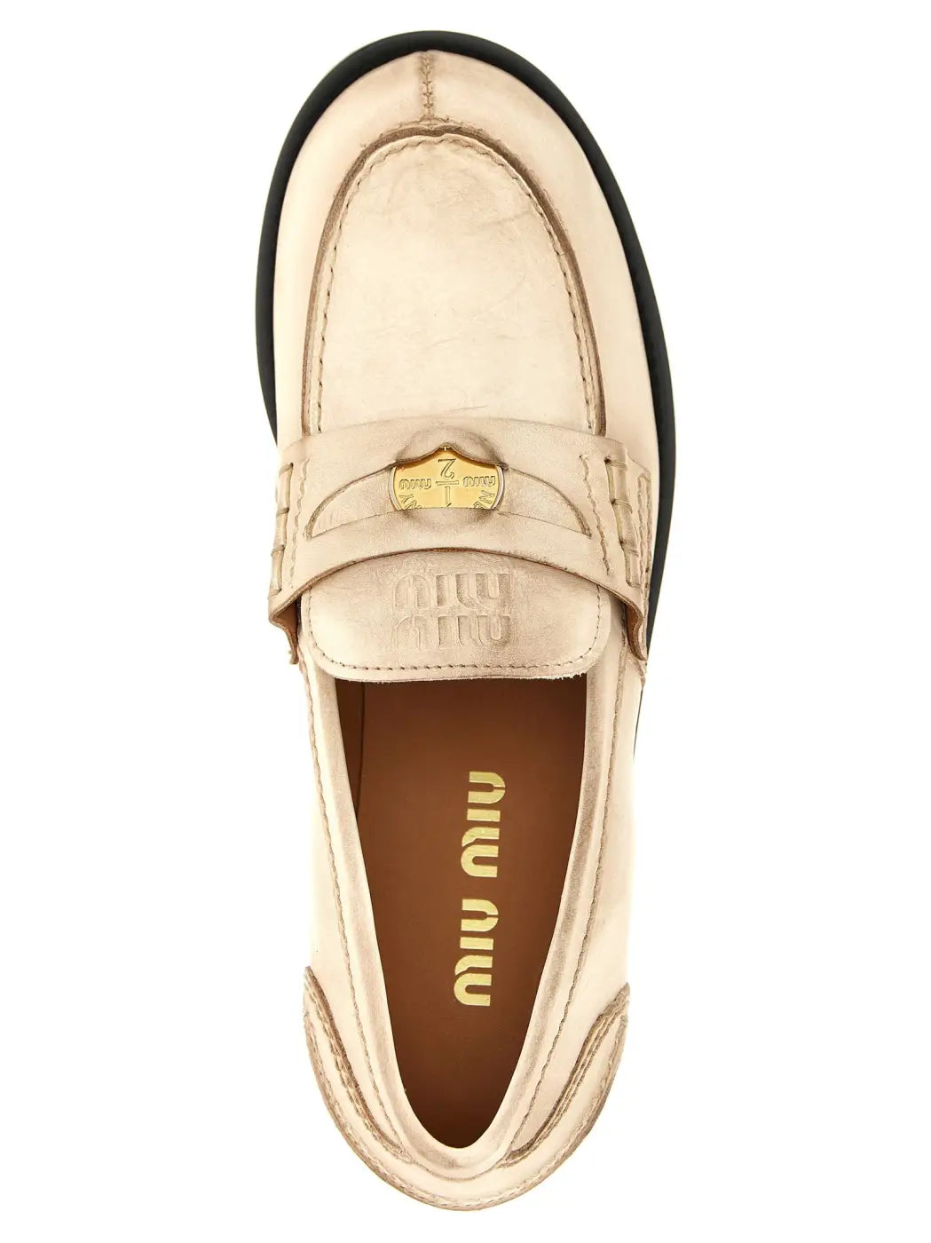 Miu White Calfskin Slip-on Loafers
