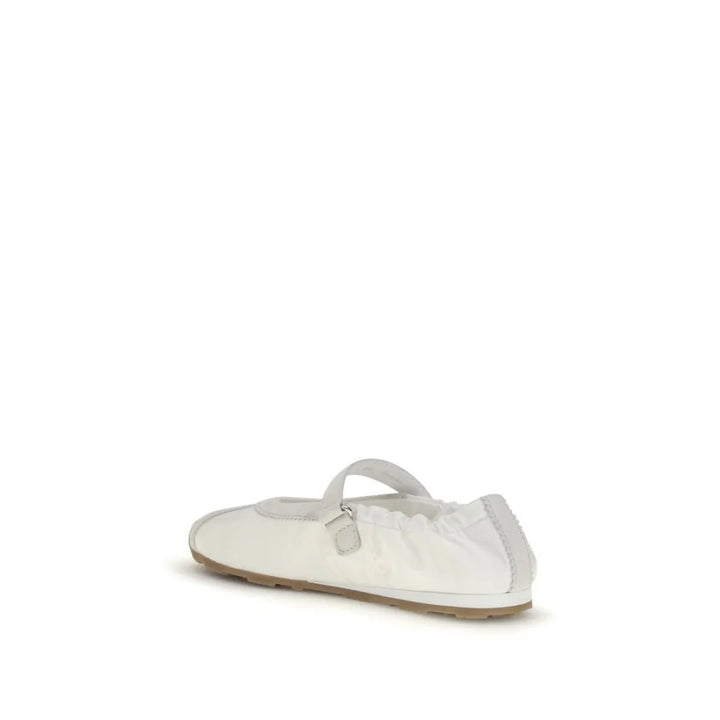 Miu White Fabric Ballet Flats