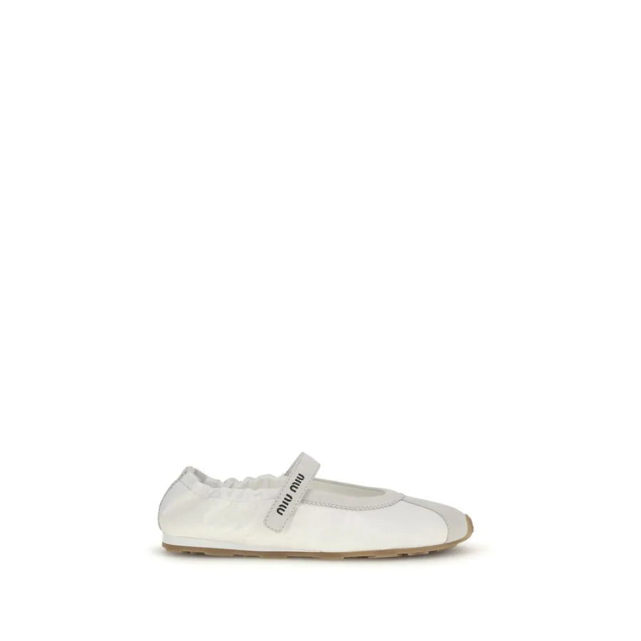 Miu White Fabric Ballet Flats