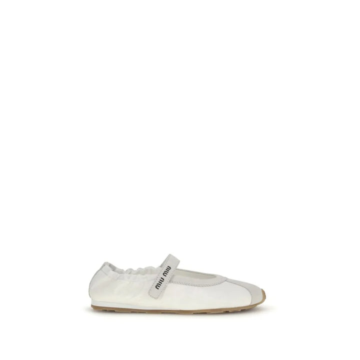 Miu White Fabric Ballet Flats