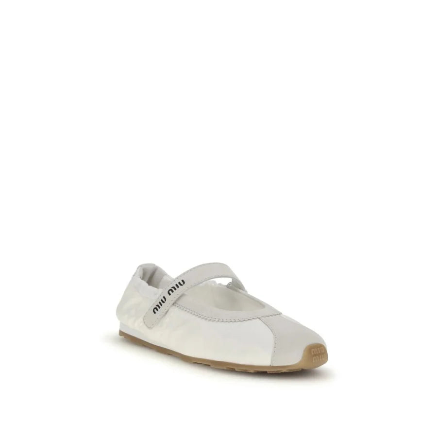 Miu White Fabric Ballet Flats