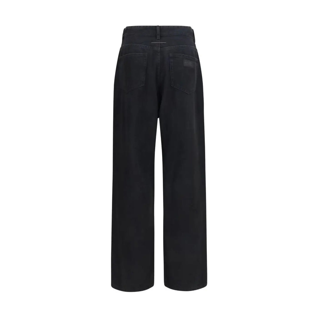 Mm6 Black Cotton Straight-leg Jeans