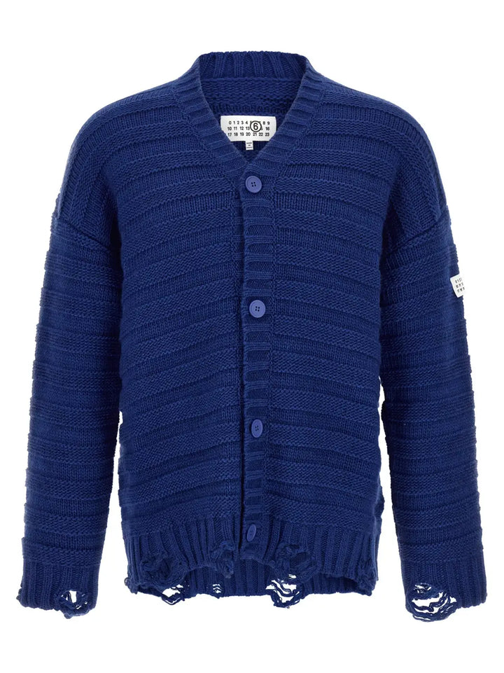 Mm6 Maison Margiela Blue Virgin Wool Cardigan