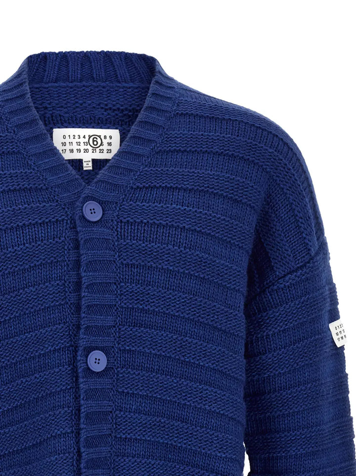 Mm6 Maison Margiela Blue Virgin Wool Cardigan