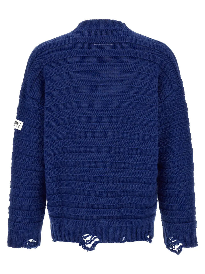 Mm6 Maison Margiela Blue Virgin Wool Cardigan