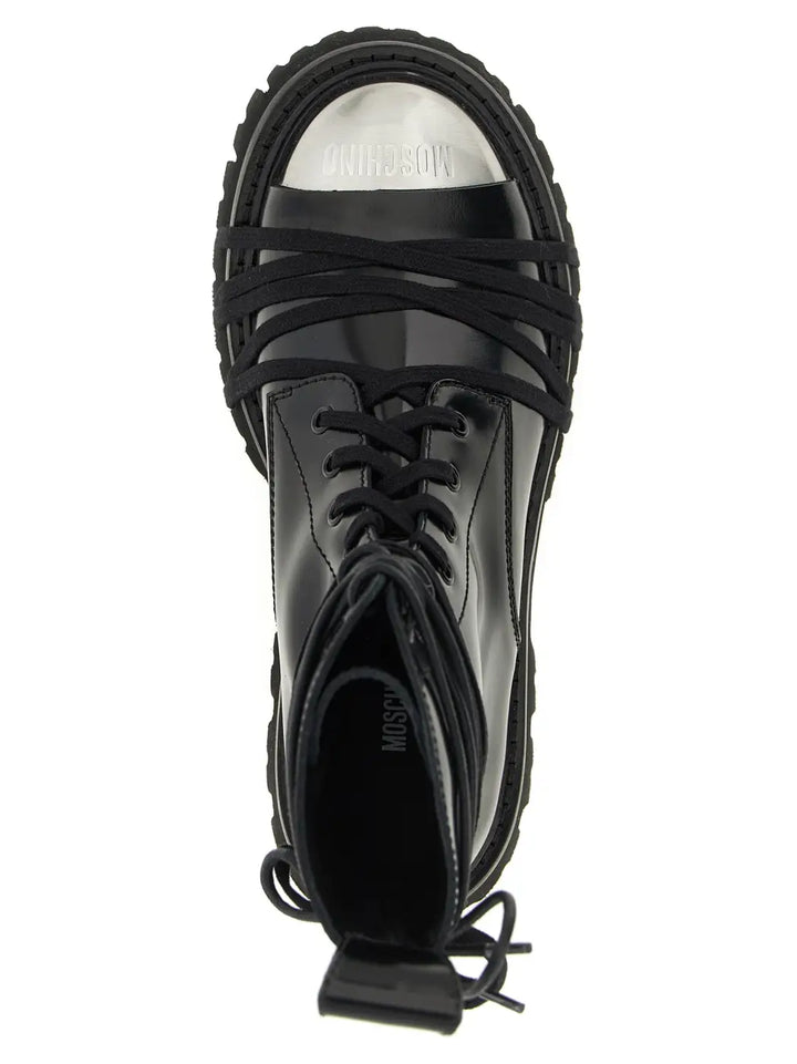 Moschino Black Calfskin Lace-up Boots