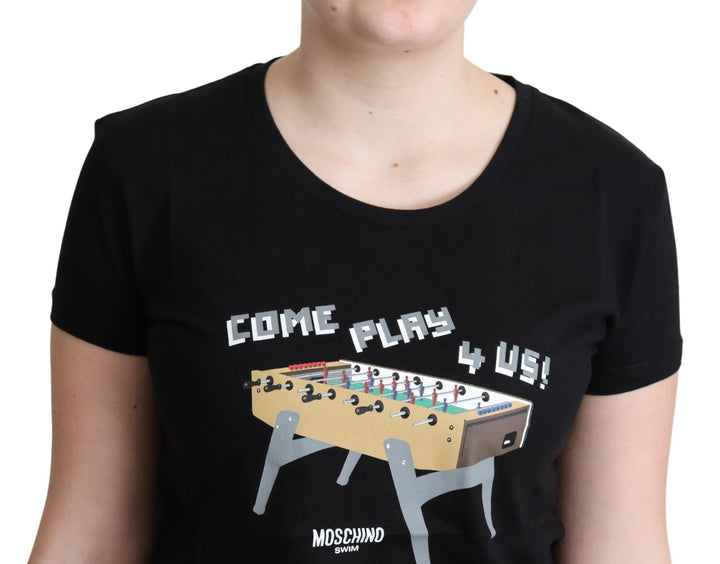 Moschino - Black Cotton Come Play 4 Us Print Tops T-shirt
