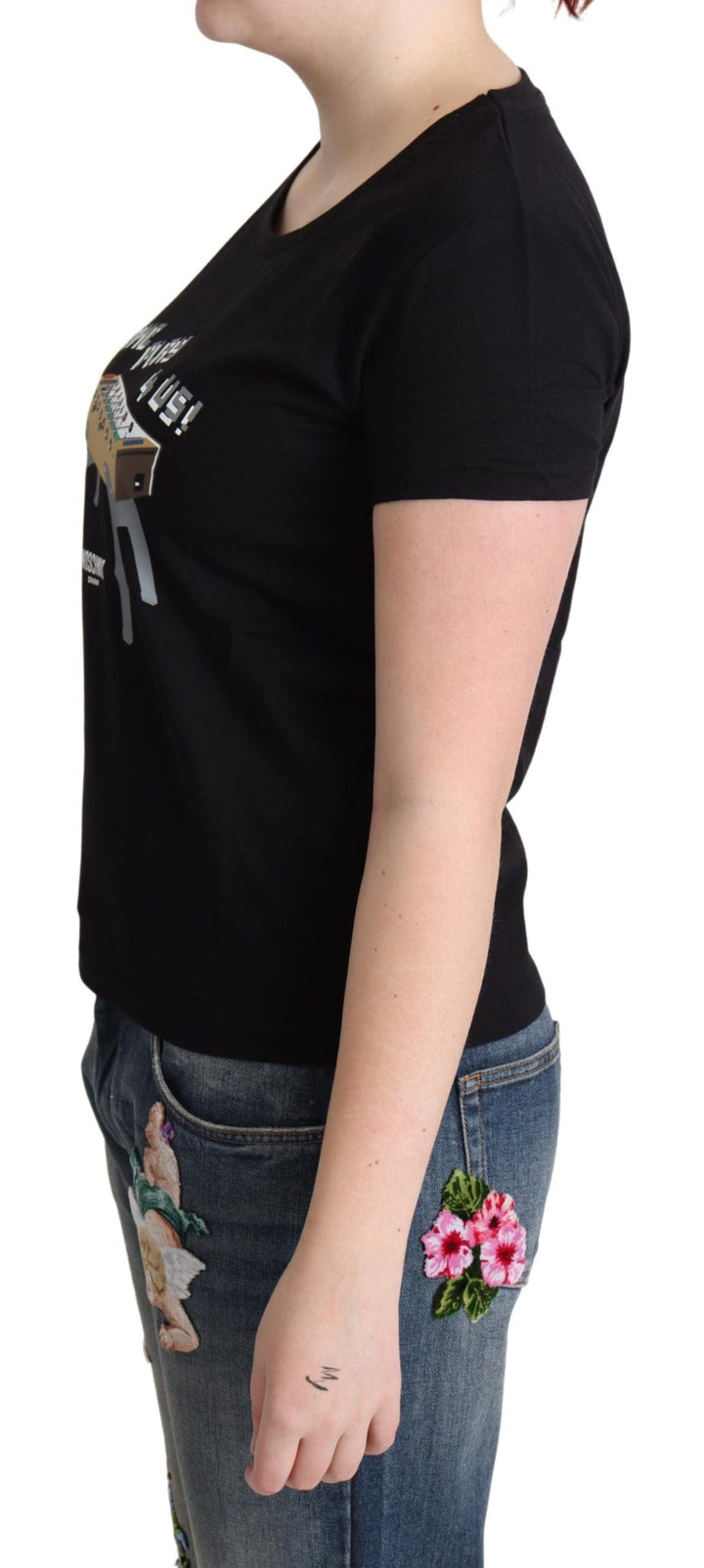 Moschino - Black Cotton Come Play 4 Us Print Tops T-shirt