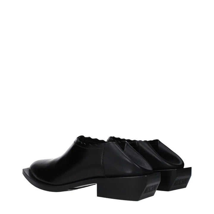Moschino Black Leather Mules