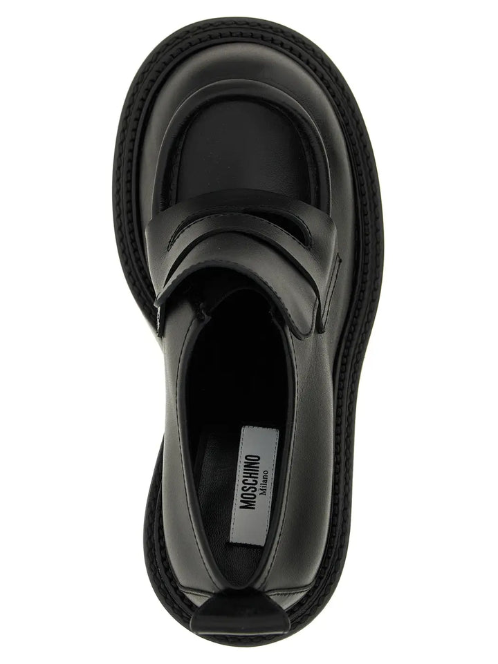 Moschino Black Leather Platform Loafers