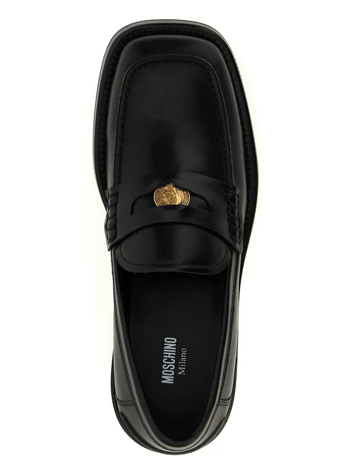 Moschino Black Velvet Leather Slip-on Loafers