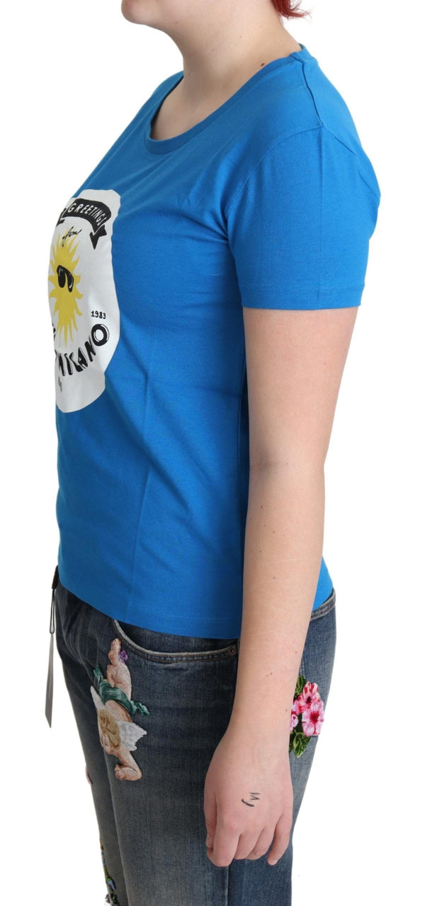Moschino - Blue Cotton Sunny Milano Print Tops T-shirt