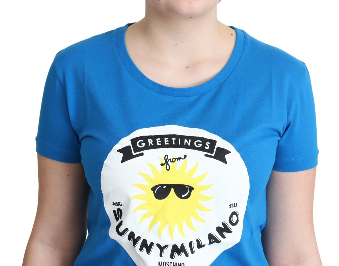 Moschino - Blue Cotton Sunny Milano Print Tops T-shirt