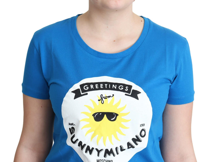 Moschino - Blue Cotton Sunny Milano Print Tops T-shirt