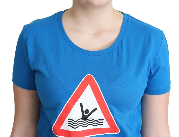 Moschino Blue Cotton Swim Graphic Triangle T-shirt