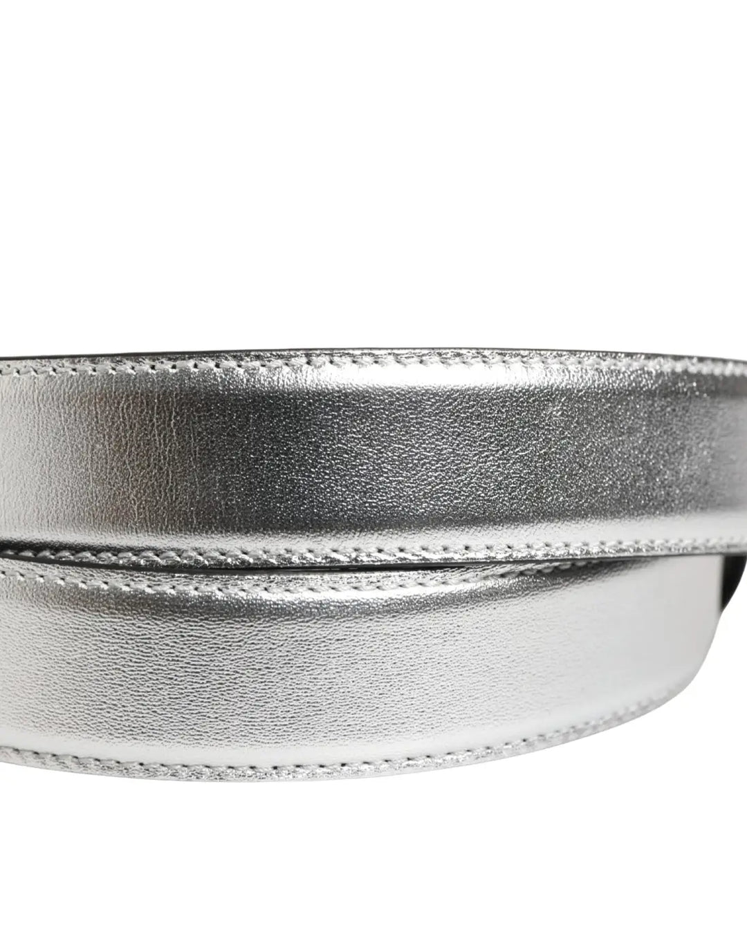 Moschino Couture Silver Leather Logo Metal Buckle Waist Belt