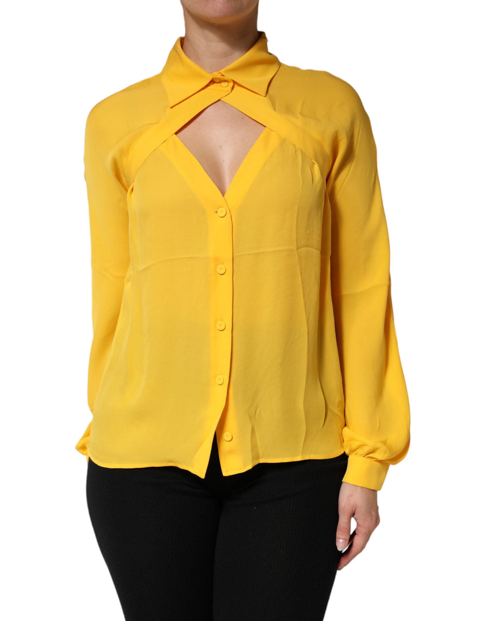 Moschino Couture Blouses - Women’s Yellow Silk Collared Long Sleeves Top