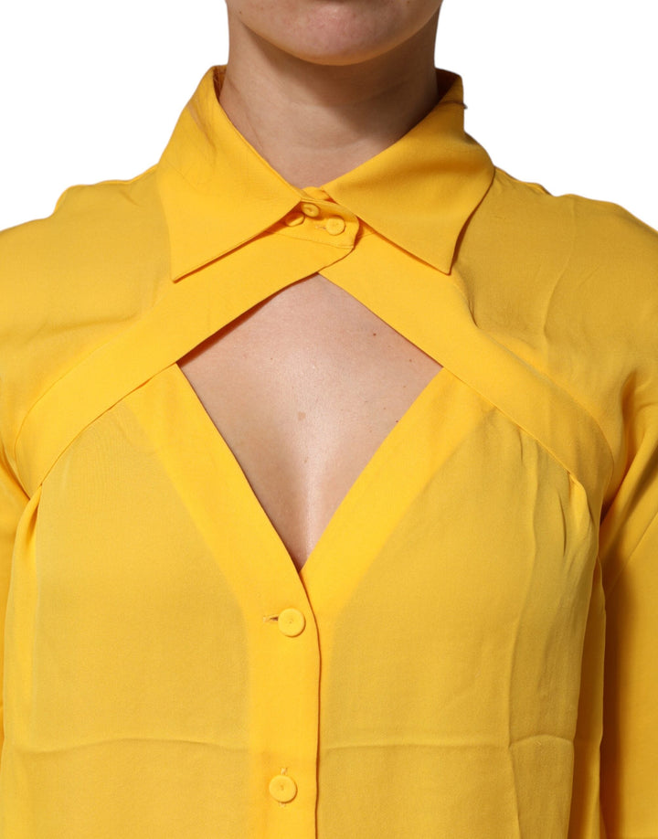 Moschino Couture Blouses - Women’s Yellow Silk Collared Long Sleeves Top