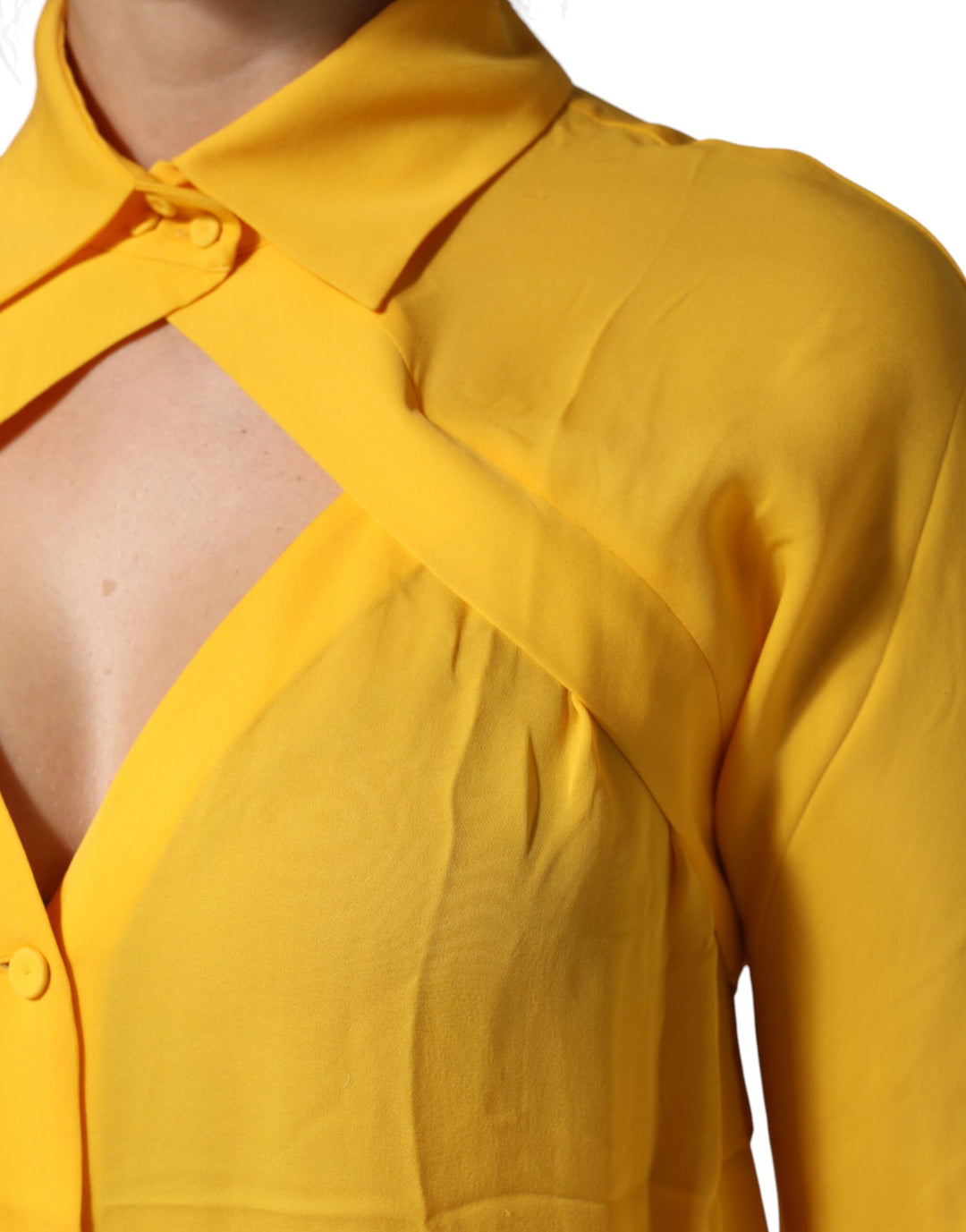 Moschino Couture Blouses - Women’s Yellow Silk Collared Long Sleeves Top