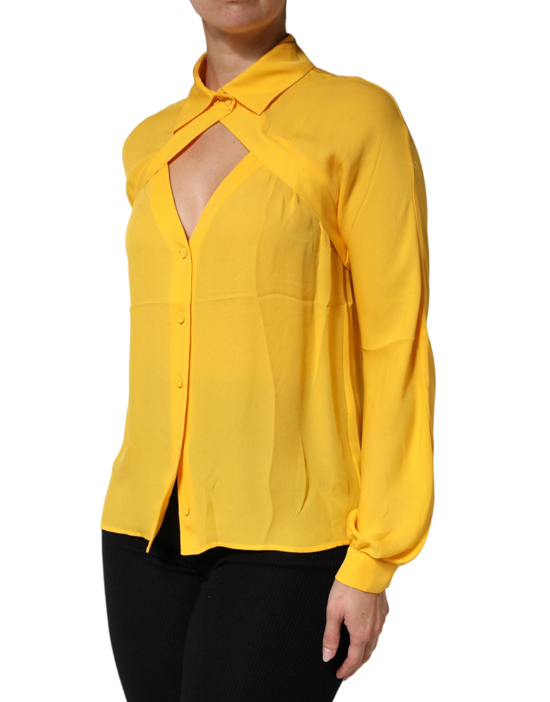 Moschino Couture Blouses - Women’s Yellow Silk Collared Long Sleeves Top