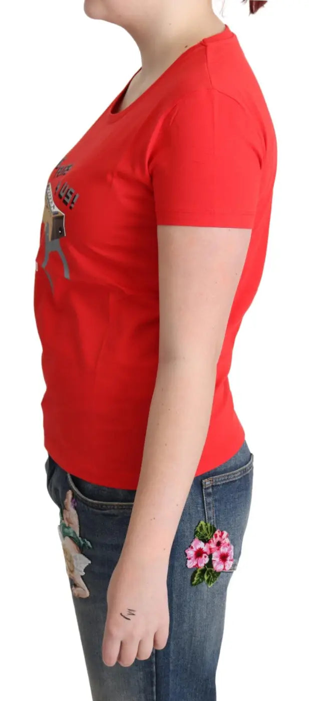Moschino Red Cotton Come Play 4 Us Print Tops Blouse T-shirt